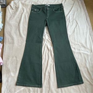Garage Green Low Rise Flare Jeans